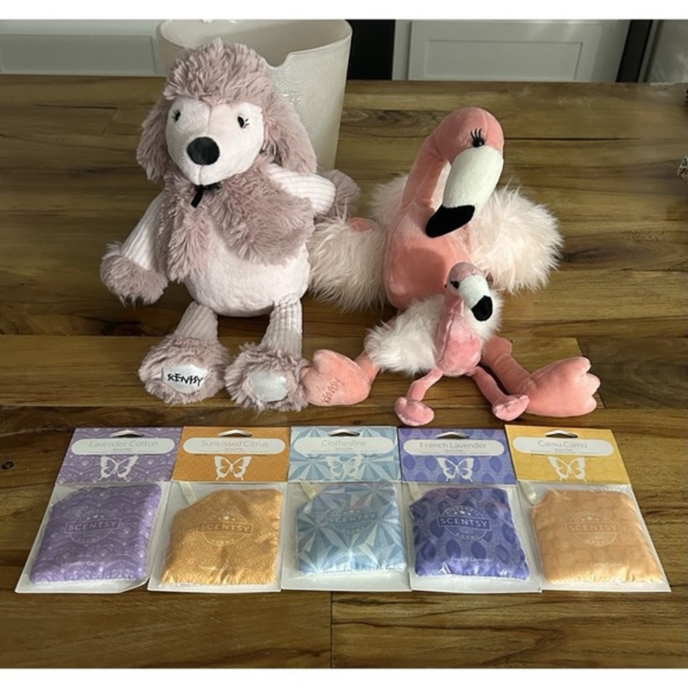 Scentsy Buddy‎ Lot Posh Poodle Farrah Flamingo Clip Scent Paks